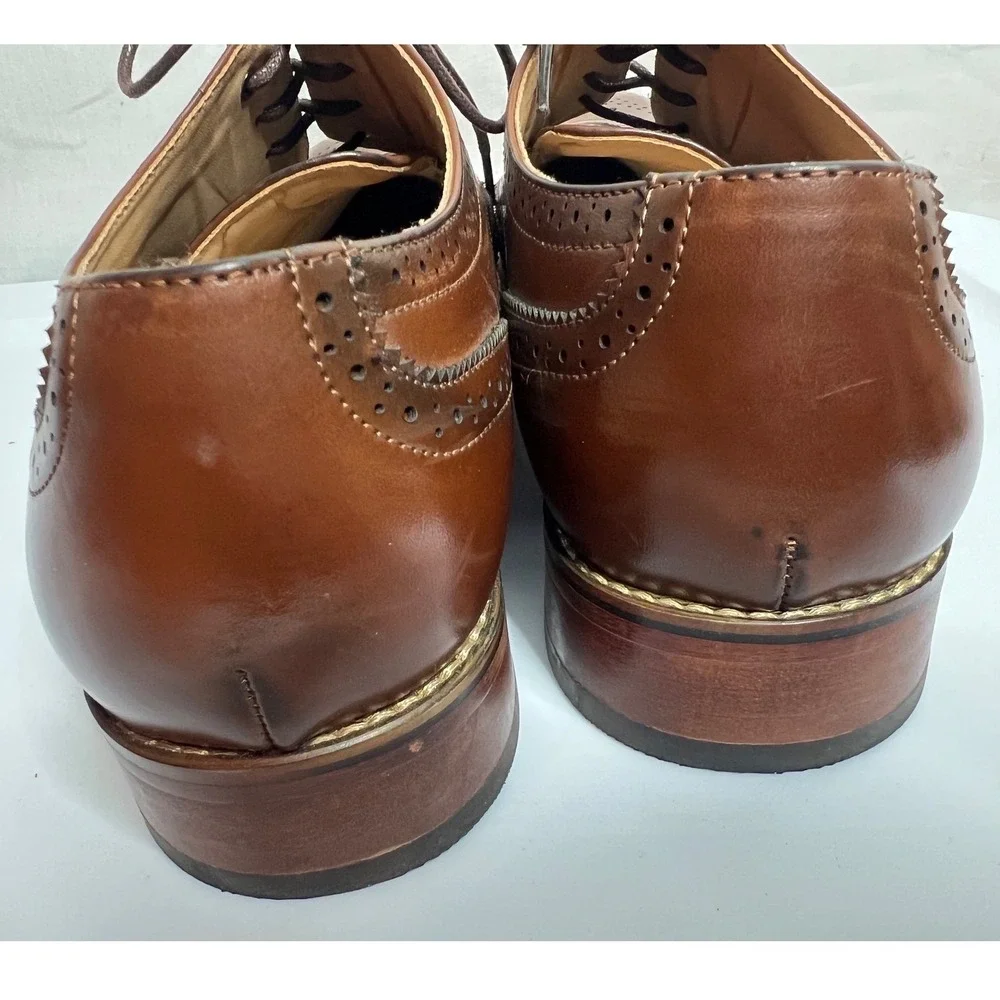 Goor Mens Brown Wingtip Oxford Dress Shoes Herringbone Brogue GS1069-333 Size 12
